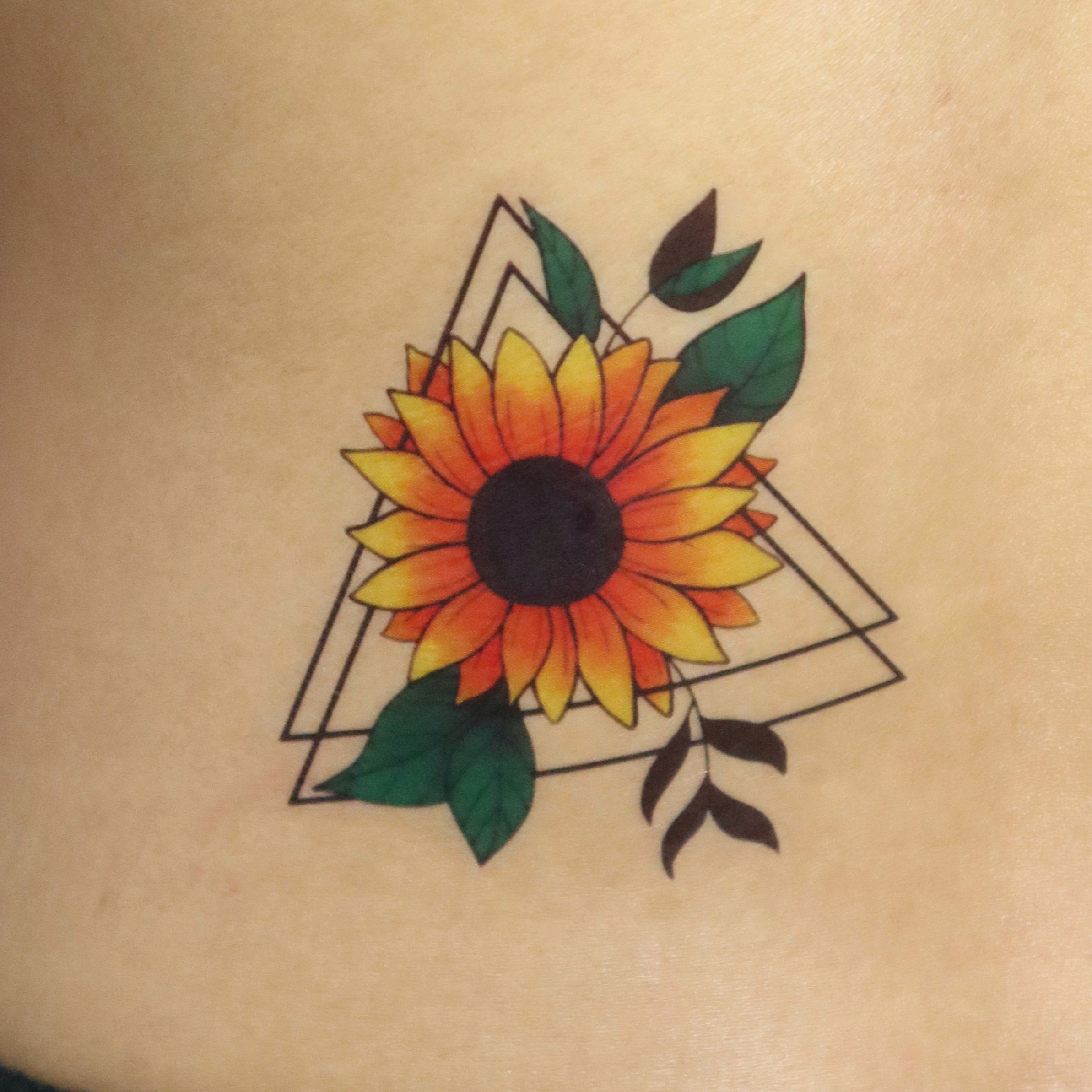 Sunflower Geometric Outline Floral Temporary Tattoo - Image 3