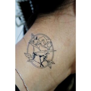 Rose Chain Outline Floral Temporary Tattoo