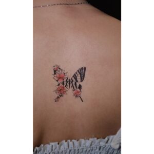 Pink Rose Butterfly Temporary Tattoo
