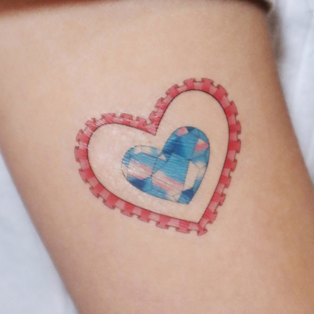 Pink Heart Jewel Temporary Tattoo - Image 2