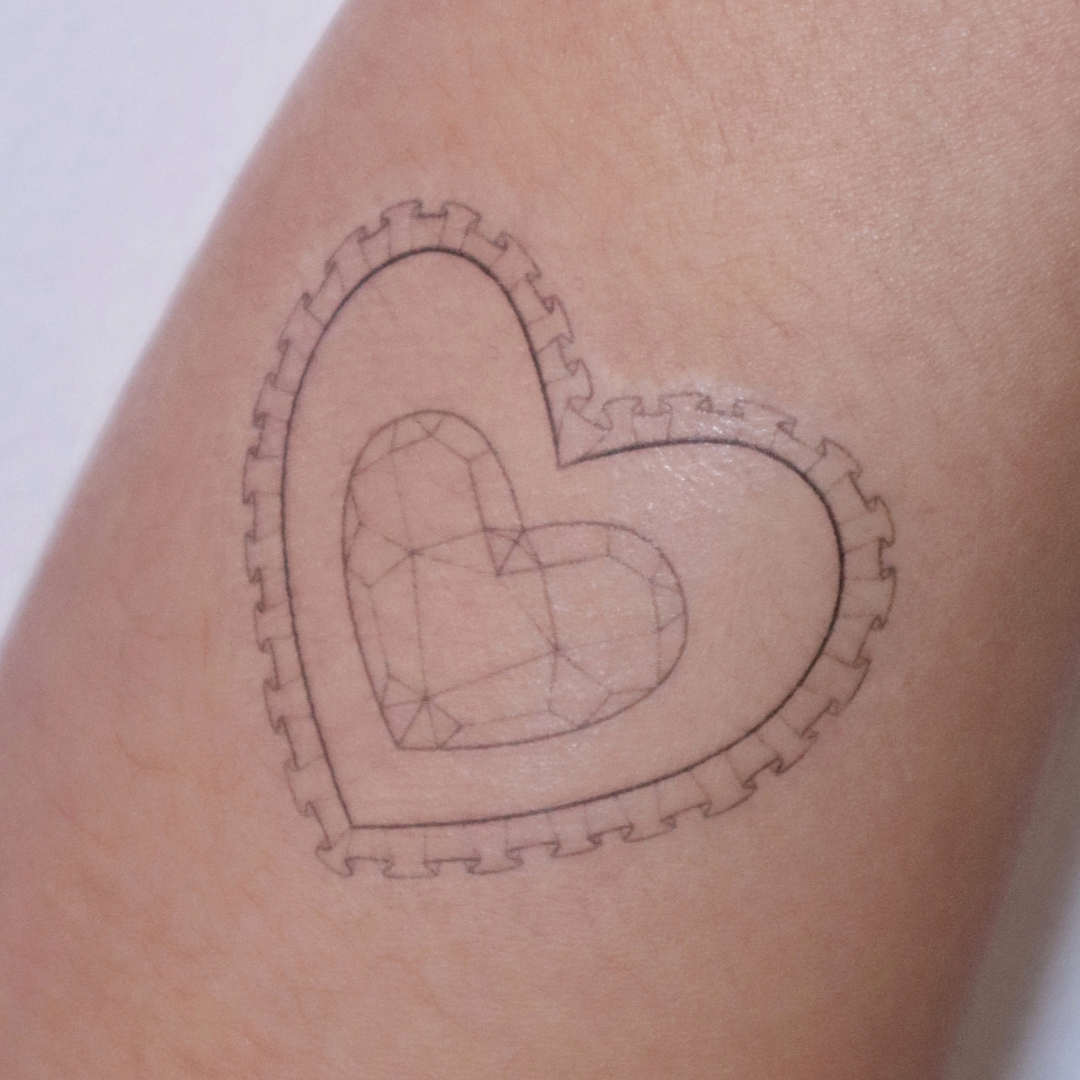 B&W Heart Jewel Temporary Tattoo - Image 2