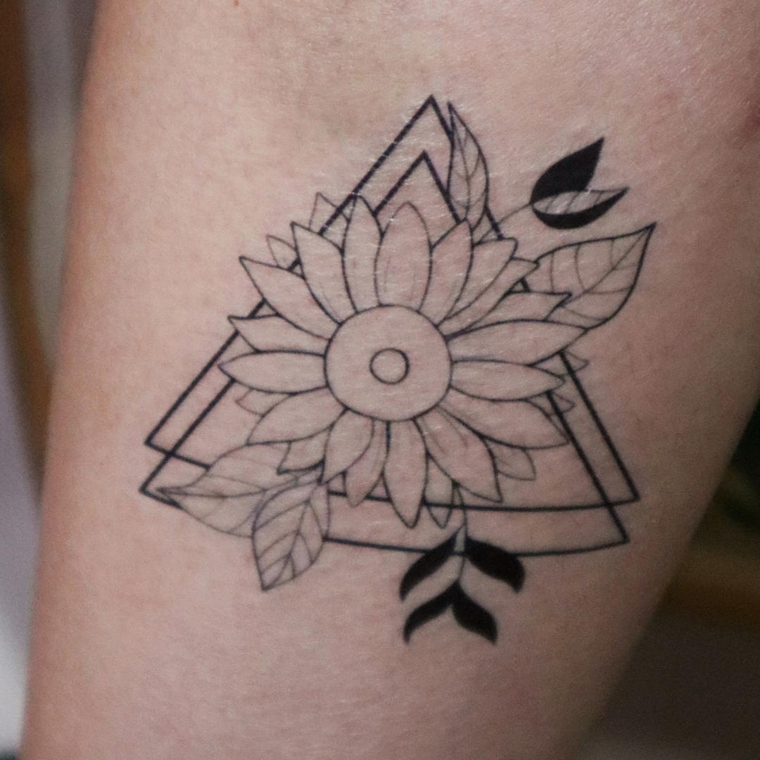 Sunflower Geometric Outline Floral Temporary Tattoo - Image 2